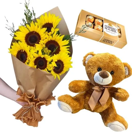 Ramo de girasoles chocolate y peluche